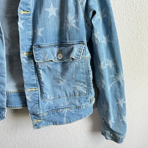 Lularoe Kenny Star & Palm Tree Denim Jacket Women's L Light Wash Stretch - Picture 4 of 10